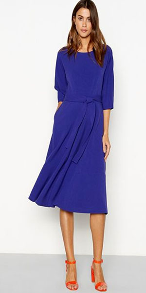 Lilac blue batwing round neck fit and flare midi dress