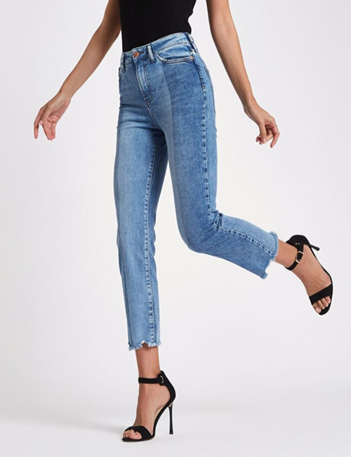 Mid Blue Bella Cut Hem Straight Leg Jeans (River Island)