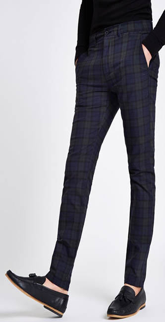 Green Check Skinny Chino Trousers from River Island