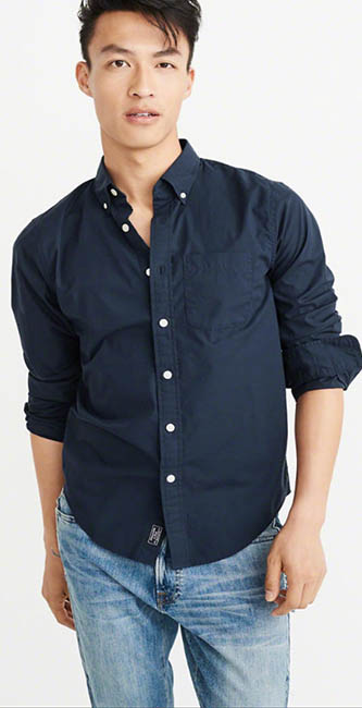 Navy Cotton Poplin Shirt from Abercrombie & Fitch