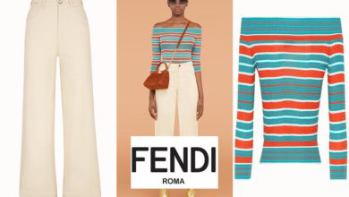 Beige trousers and pullover from Fendi