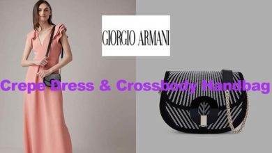 Crepe dress and handbag from Armani