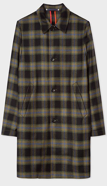 Men's Black And Green Check Wool-Blend Unlined Mac from Paul Smith