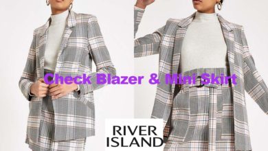 Pink check mini skirt and blazer from River Island