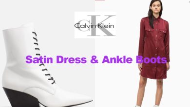 Satin dress and ankle boots from Calvin Klein