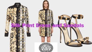 Silk twill dress and sandals from Versace