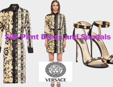 Silk twill dress and sandals from Versace