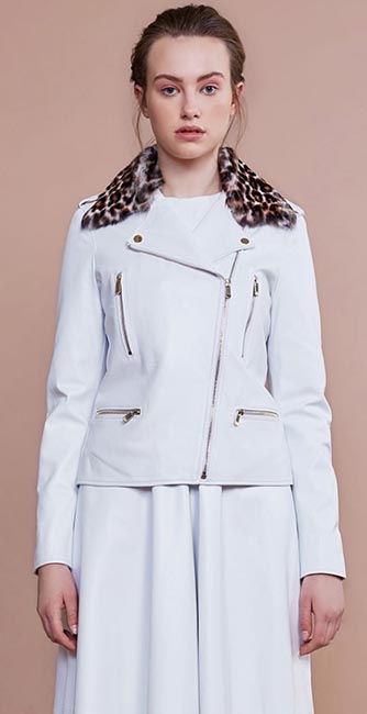 White Leather Biker Jacket from designer Umit Kutluk