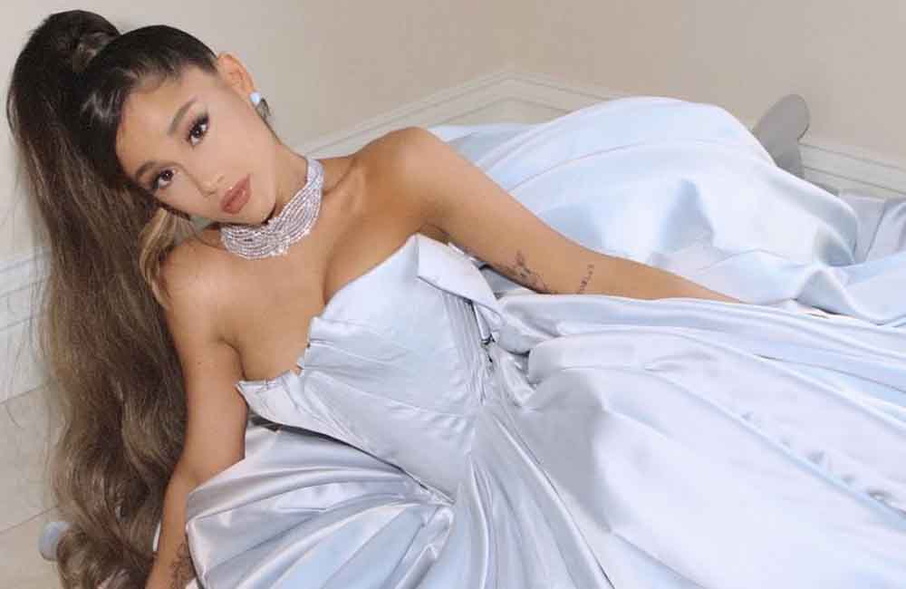 Ariana Grande poses in her Grammy dress