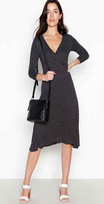 Principles Petite Black Spot Print Midi Petite Wrap Dress from Debenhams